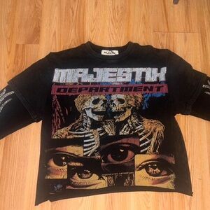 Majestic Black Graphic Tee with Skeleton Design